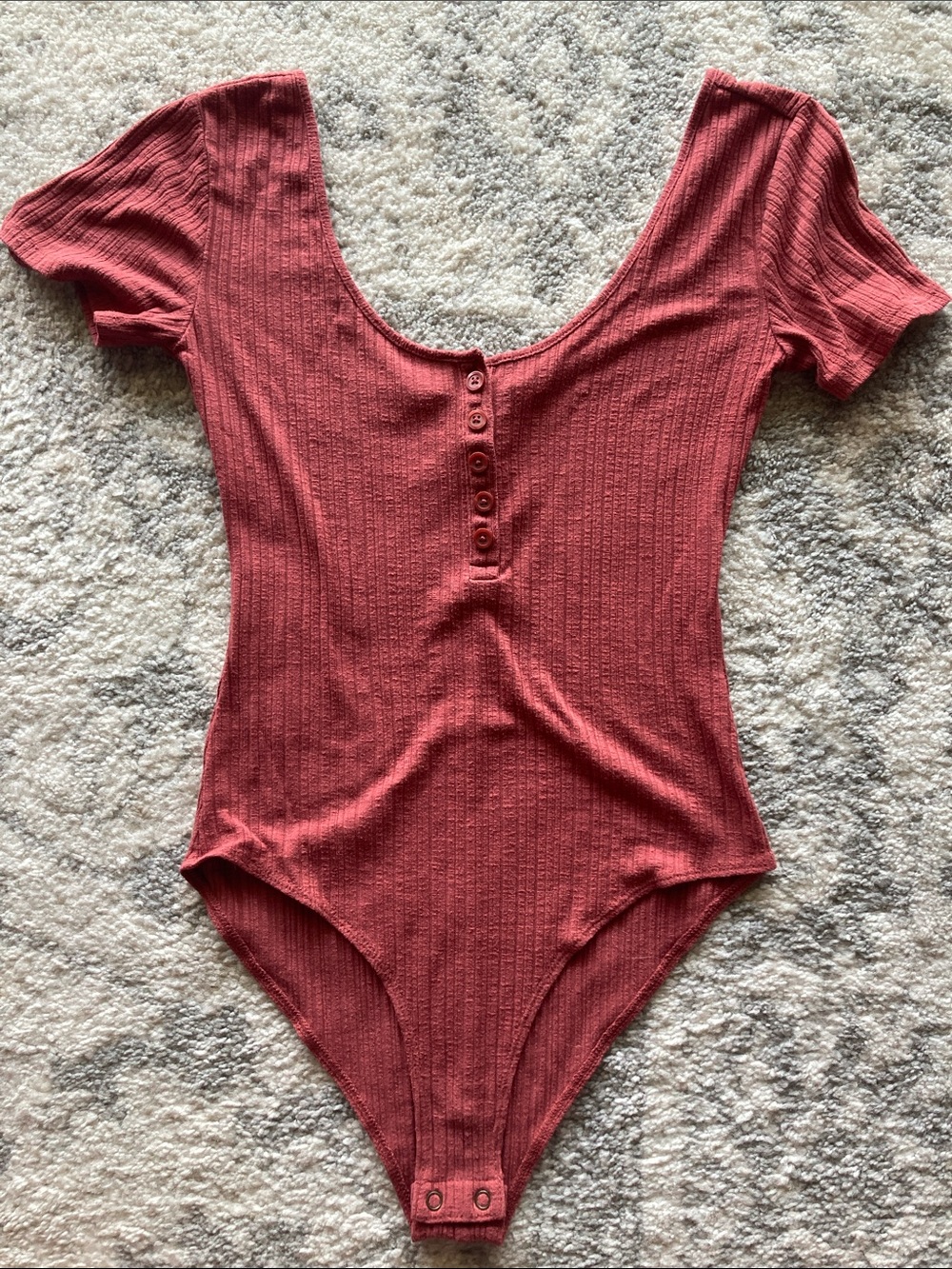Forever 21 Ribbed Scoop Neck Bodysuit in Rust Red